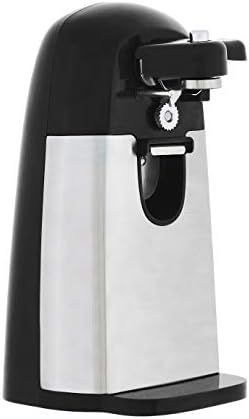 Amazon Basics 3-In-1 Electric Can Opener, Bottle Opener and Knife Sharpener with Stainless Steel Blade, Magnetic Lid Holder, Safe, Easy to Use, Powerful, Sleek Design, 50W, Black