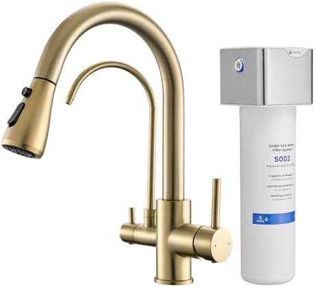 GIMILI 3 in 1 Gold Kitchen Faucet with Under Sink Water Filter System, Reduces Lead, Chlorine, Bad Taste & Odor, Kitchen Sink Faucet with Drinking Water Faucet