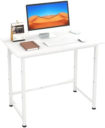 COTUBLR Small Desk, 24 Inch Small Computer Desk for Spaces, Compact Tiny Mini Simple Desk Table for Bedroom Home Office Writing Work Study Kids Student Teacher, Bonus Mousepad, White