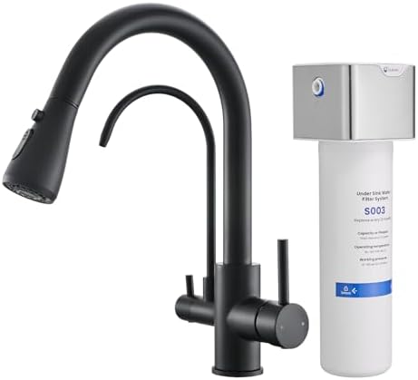 GIMILI 3 in 1 Black Kitchen Faucet with Under Sink Water Filter System, Reduces Lead, Chlorine, Bad Taste & Odor, Kitchen Sink Faucet with Drinking Water Faucet