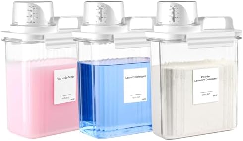 Liquid Laundry Detergent Dispenser 64OZ, Laundry Soap Dispenser, Clear Plastic Fabric Softener Holder and Container, Laundry Room Organization and Storage, 3 Pack
