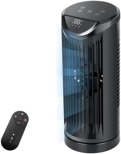 Personal Tower Fan for Bedroom with Remote, Portable Desk Table Fan，4 Speeds Cooling Standing Fan with 12H Timer, 60° & 110° Oscillating Floor Tower Fans That Blows Cold Air for Bedroom Office,Black