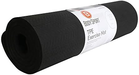 BodySport TPE Exercise Mat for Men and Women – Workout Mat – Perfect for Gyms and Fitness Training – ½ in. Thick, Black