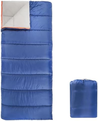 Amazon Basics 30°F Cool Weather Sleeping Bag for Adults, Warm and Comfortable, Compact Lightweight, 75" x 33", Blue