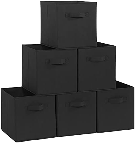 STORAGE MANIAC Storage Cubes, 11 Inch Durable 6 Pack Fabric Foldable Collapsible Bins with Handles for Organization, Closet, Shelves, Offices, Toys, Black