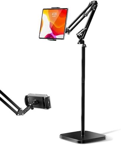 UBeesize Tablet Stand Holder for Bed & Floor, 9.7LB Heavy Duty Adjustable iPad Stand, 360° Swivel, Stretchable Arm, Compatible with iPad Pro Air Mini 12.9/9.7, Kindle, Cell Phones (4.9''-13'')