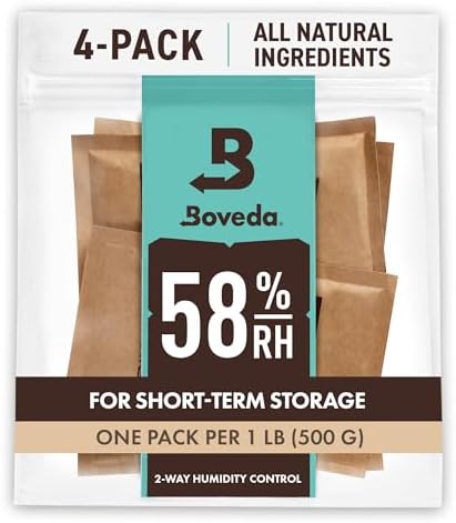 Boveda 58% Two-Way Humidity Control Packs For Storing 1 lb – Size 67 – 4 Pack – Moisture Absorbers for Storage Containers – Humidifier Packs – Hydration Packets in Resealable Bag