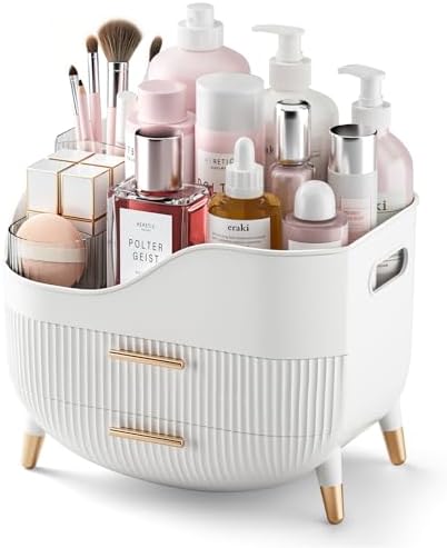 Pajiriona Makeup Organizer with Drawers,Skincare Organizer for Vanity,Storage Box with Handle,Large Cosmetic Display Case for Dresser, Bathroom Countertop