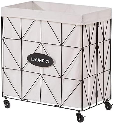 Collapsible Laundry Hamper with Wheels,Capacity and Removable Liner, Sturdy Metal Frame for Clothes Storage and Transport (110L-LX-Black)