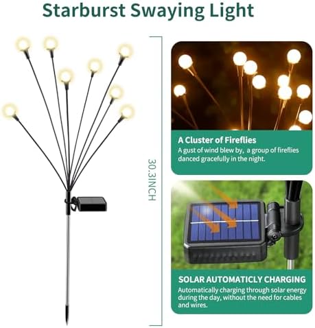 vignuto Solar Lights Outdoor Waterproof 4 Pack of 32 LEDs Garden Patio Firefly Decoration Unique Gifts Women Grandparents