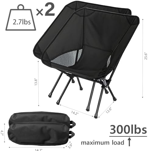 Wind Tour Portable Camping Chair Lightweight Foldable Outdoor Chair for Hiking Camp Backpacking Lawn Beach Fishing Picnic with Carry Bag (Black-2)