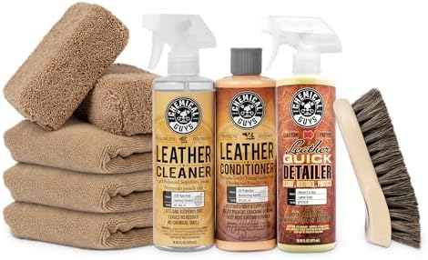 Chemical Guys Leather Cleaner and Conditioner Detailing Kit - Leather Care Kit For Natural, Synthetic, Faux, Pleather, and More for Car Interiors, Apparel, Furniture, Boots & Accessories - 9 Items