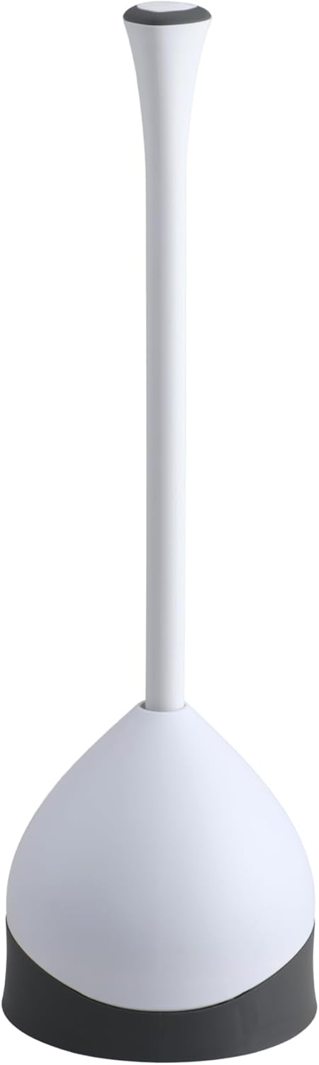 Clorox Toilet Plunger with Hideaway Holder Caddy Heavy-Duty Compact Design with Non-Skid Rubber Base for Bathroom Convenient Storage Toilet Unclogger, 6.5x19.5-Inch, White