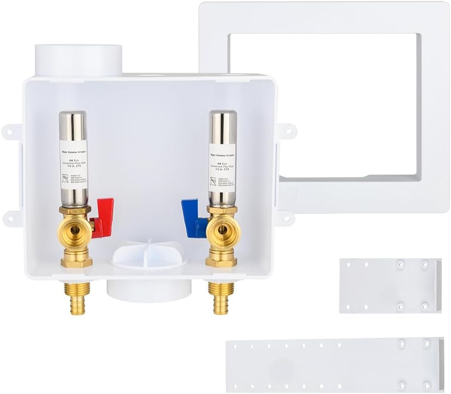 EFIELD Universal Washing Machine (Laundry) Outlet Box with Center Drain, 1/2-inch Sweat MIP Connection With Stainless Steel Water Hammer Arrestor,(WM051)