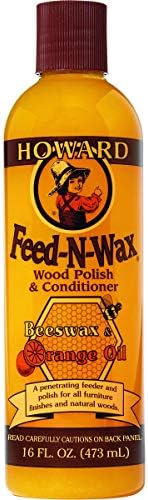 Howard Products Beeswax Wood Polish & Conditioner, Feed-N-Wax, Beeswax Furniture Polish For Wood, 16 Oz, Orange