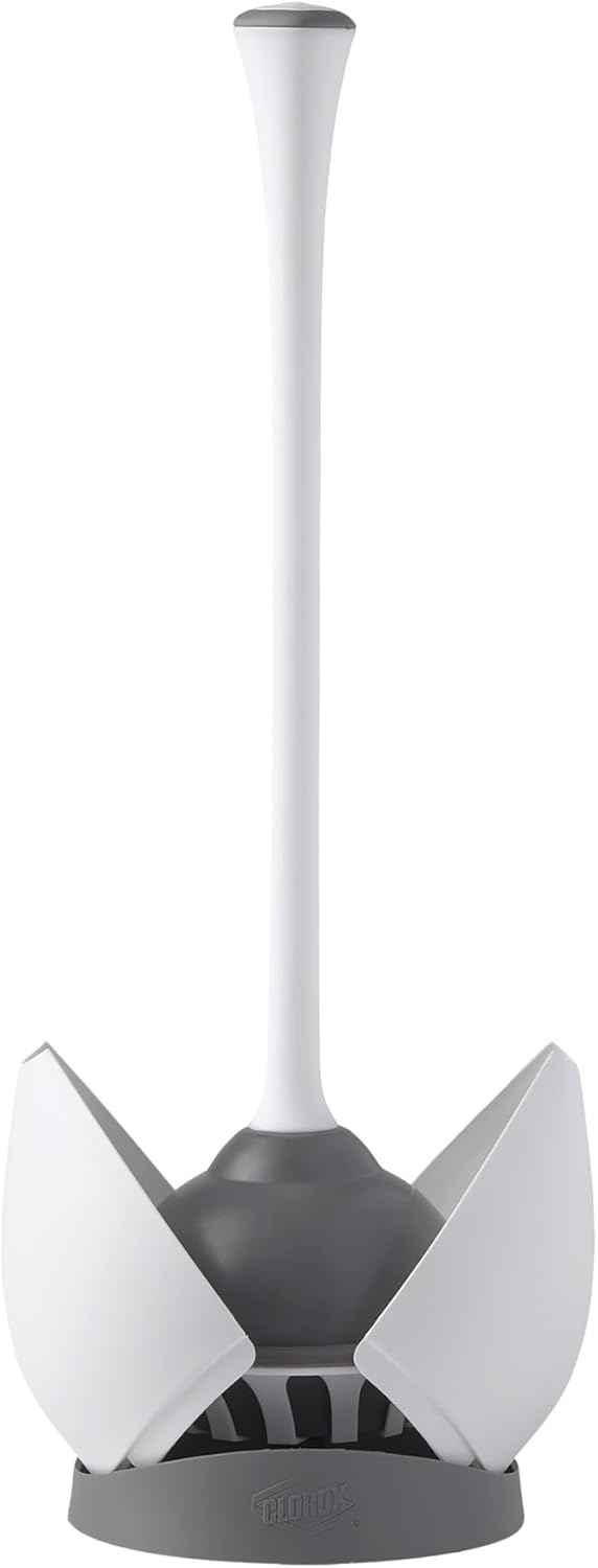 Clorox Toilet Plunger with Hideaway Caddy, Set of 2 – for Bathroom Organization and Storage, Bathroom Accessories, Toilet Unclogger, with Holder, White