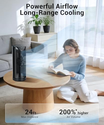 Personal Tower Fan for Bedroom with Remote, Portable Desk Table Fan，4 Speeds Cooling Standing Fan with 12H Timer, 60° & 110° Oscillating Floor Tower Fans That Blows Cold Air for Bedroom Office,Black