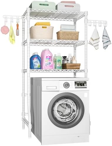 Ulif U8 Laundry Room Storage Organizer, Over The Washer and Dryer Storage Shelves for Laundry Organization, 35”W x 17.3”D x 76.2”H, Suit Washing Machine Width Within 32.6”, Hold 304 lb, White