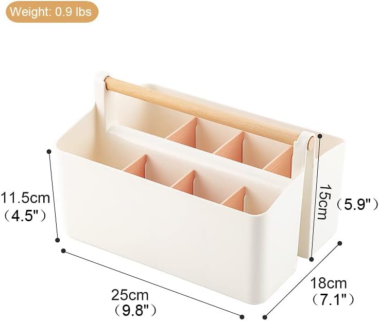 Vidifor Large Plastic Portable Caddy with Handle, Storage Organizer Bin with Adjustable Dividers for Art Supplies, Crafts, Colored Pencils, Makeup Desk
