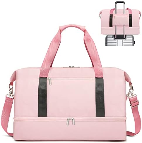 Sports Gym Bag for Women, Travel Duffle Bag with Shoe Compartment (Z-Pink)
