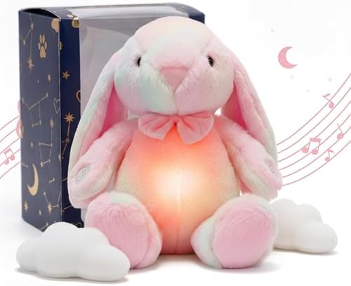 Breathing Bunny Stuffed Animal, 17 Inch Rainbow Plush with Rhythmic Breathing Motion, Soft Light & Soothing Sounds, Calming Sleep Companion Gift for Kids, Girls & Adults