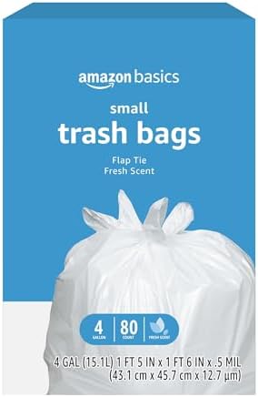 Amazon Basics Small 4 Gallon Trash Bags with Flap Ties, Fresh Scent, Odor Control, 0.5 mil Thick, 80 Count