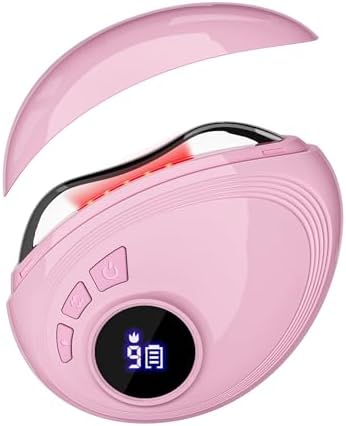 Professional LED Red Light Gua Sha Massager, 9-Level Adjustable Face and Neck Sculptor for Skin Firming, Jawline Contouring & Serum Absorption, Portable Metal Facial Skincare Tool - Pink