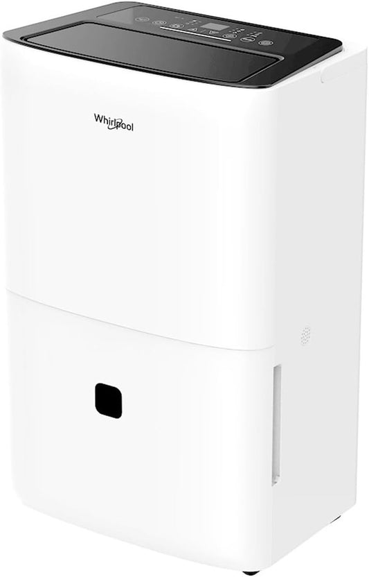 Whirlpool 50 Pint Energy Star Certified Dehumidifier in White, Compact Quiet Efficient Humidity & Moisture Absorber for Home, Bathroom, Bedroom, Living Room, Garage, Attic, Crawl Space, Whole Home