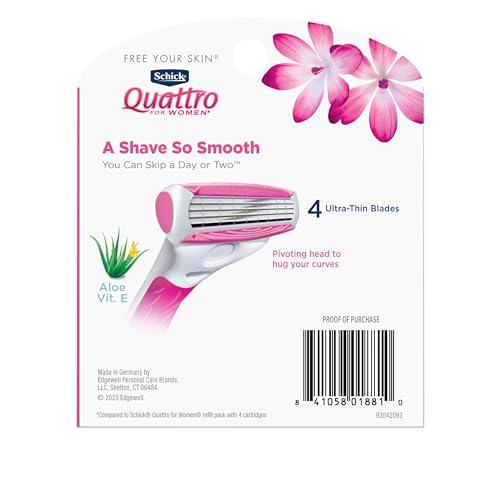 Schick Quattro Womens Razor for Shaving Refllls, Razors for Women Value Pack, Ladies Razors for Legs - 8 Count