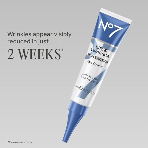 No7 Lift & Luminate Triple Action Under Eye Cream - Dark Circles Under Eye Treatment with Vitamin C & Collagen Peptide Technology - Helps Reduce Puffiness, Bags & the Appearance of Wrinkles (0.5 Oz)