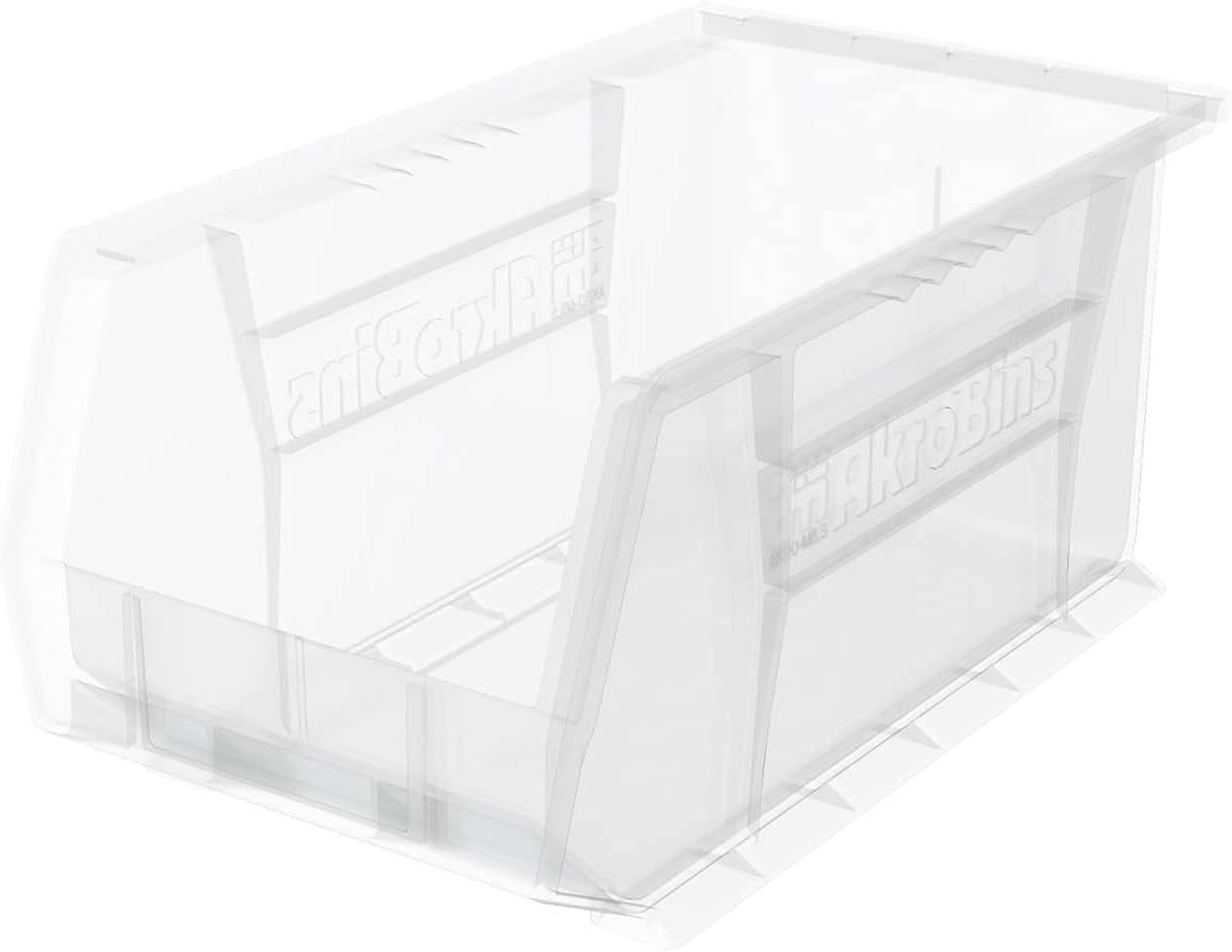 Akro-Mils 30240 AkroBins Plastic Storage Bins, 15"x8"x7", Clear, 12-Pack | Space-Saving Stackable Bins for Garage, Pantry, Craft Organization