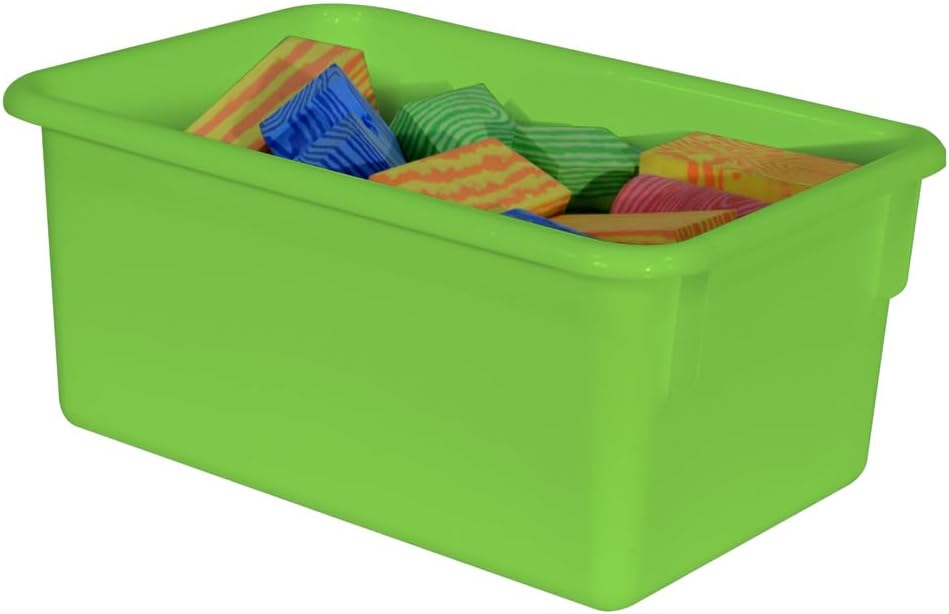 Wood Designs Cubby Storage Bin, Heavy Duty Plastic Containers for Kids Lime Green Cubby Tray Set of 10