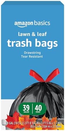 Amazon Basics Lawn & Leaf Drawstring Trash Bags, 39 Gallon, 40 Count, Black, Unscented