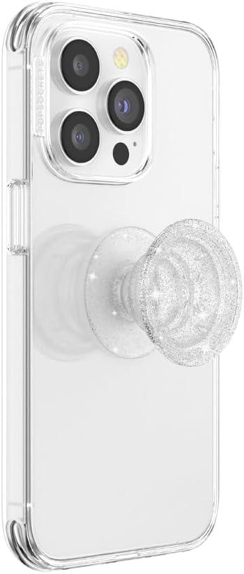 PopSockets Adhesive Phone Grip, Holder, Phone Stand, Kindle - Clear Glitter Silver
