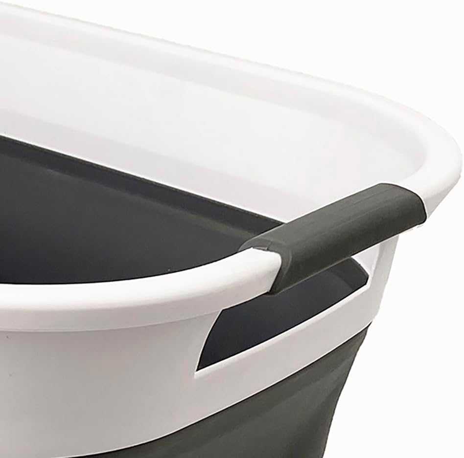 SAMMART 40L (10.5 Gallon) Collapsible Plastic Laundry Basket - Foldable Pop Up Storage Container/Organizer - Portable Laundry Hamper - Space Saving (1, White/Steel Grey)
