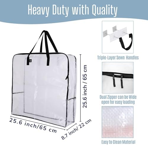 VENO 5 Pack Clear Moving Bags, Fits 30" Wreath & Storage Totes, Heavy Duty Packing Bags with Handles for Clothes & Bedding