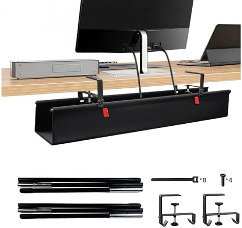 No Drill Under Desk Cable Management Tray, Cord Organizer for Table 36" | Upgraded Oxford Fabric, Cable Loop, for Home, for Office