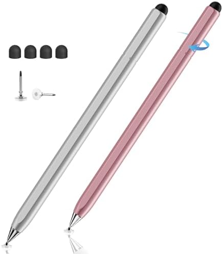 Stylus Pen for Touchscreen, 2 in 1 Stylus for Apple iPhone iPad Pro Android Tablets Chromebook All Universal Touch Screens (Rose Gold/Silver)