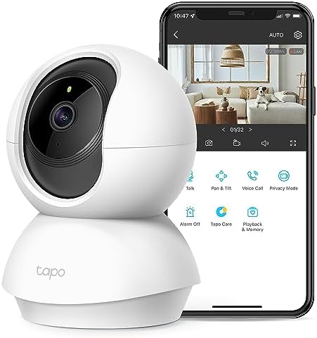 Tapo TP-Link 2K Pan Tilt Security Camera for Baby Monitor, Dog Camera w/Motion Detection, 2-Way Audio Siren, Night Vision, Cloud &SD Card Storage (Up to 256 GB), Works with Alexa & Google Home (C210)