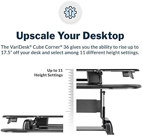 Vari - VariDesk Cube Corner 36 - Cubicle Standing Desk Converter for Dual Monitors - Home Office Desk with 11 Height Adjustable Settings, Spring-Assisted Lift, Weighted Base - Fully Assembled, Black