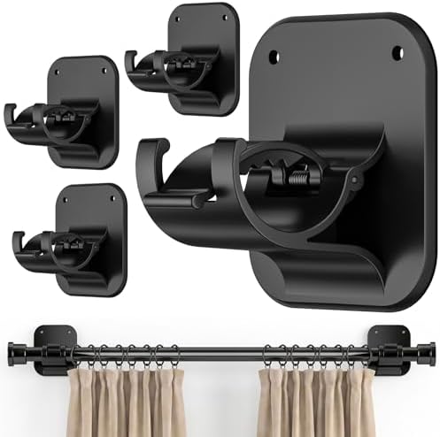 JHCJHC No Drill Curtain Rod Brackets - 20LB, 4 Pack Self Adhesive Curtain Rod Holder, Peel and Stick Wall Hooks, Renter Friendly Upgrades for Apartment, Kitchen, Bathroom, Dorm, Living Room and RV