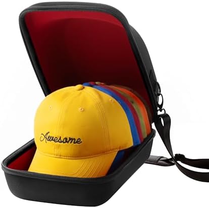 OZUECCR Hard Hat Travel Case – Storage for Baseball Caps with Carrying Handle and Adjustable Shoulder Strap, Hat Organizer Protects up to 6 Hats, for Travel and Home Storage (Inner Red)