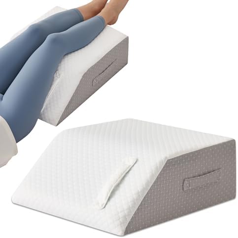 MEGCXIT Leg Pillow Elevation Blood Circulation, Leg Wedge for Elevation for Swelling, Leg Elevating Pillow for After Surgery, Memory Foam Foot Knee Pillow for Back Sleeping 23.6×16.8×8 Inch White/Grey