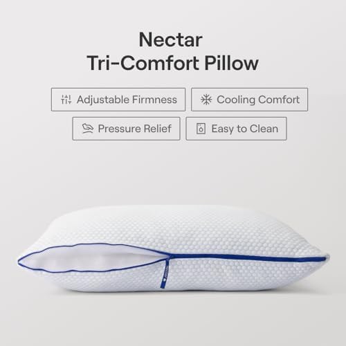 Nectar Tri-Comfort Cooling King Pillow - Adjustable Support & Firmness - Cooling Cover - Pressure Relief - Helps Reduce Neck Pain - Premium Memory Foam & Microfiber Down Alternative
