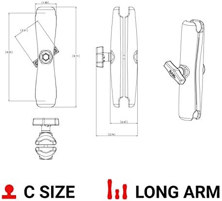 RAM Mounts C Size 1.5" Double Socket Mount Arm – Long (RAM-201U-D)