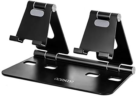 aceyoon Adjustable Tablet Stand, iPad/Cell Phone Holder for Desk, Aluminum Alloy Stand Holder for 2 Phones or a Tablet/Kindle, Sturdy Dual Stands, Foldable and Portable, Black