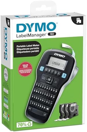DYMO LabelManager 160 Label Maker Bundle with 3 D1 Label Cassettes, Portable Handheld, QWERTY Keyboard, One-Touch Smart Keys, Large Display, Home & Office Organization