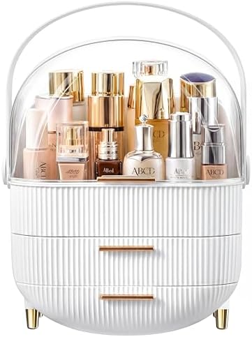 Makeup Organizer Skincare Organizers - Cosmetic Display Cases with Transparent Cover, SkinCare Organizers for Bathroom Countertop, Bedroom Vanity Desk, Lipstick Organizer, White