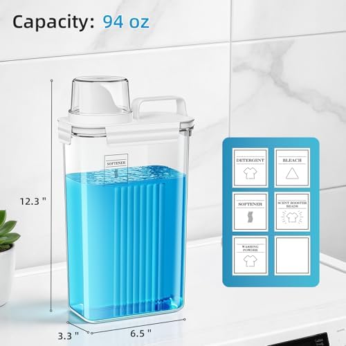 Laundry Detergent Dispenser for Laundry Room,94oz Fabric Softener Dispenser,Liquid Laundry Detergent Container,Laundry Detergent Organizer for Laundry Room Organization with 6 Labels,2 Pack
