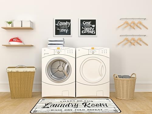 White-1 Farmhouse Laundry Room Rug Runner, Non-Slip Floor Mat, Waterproof Runner for Kitchen, Bathroom, and Mudroom Decor 20''x48''